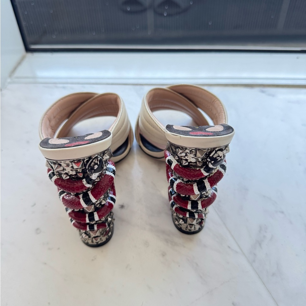 Gucci Webby Quilted Leather Snake Heel Mule Sandal Mystic White sz 40